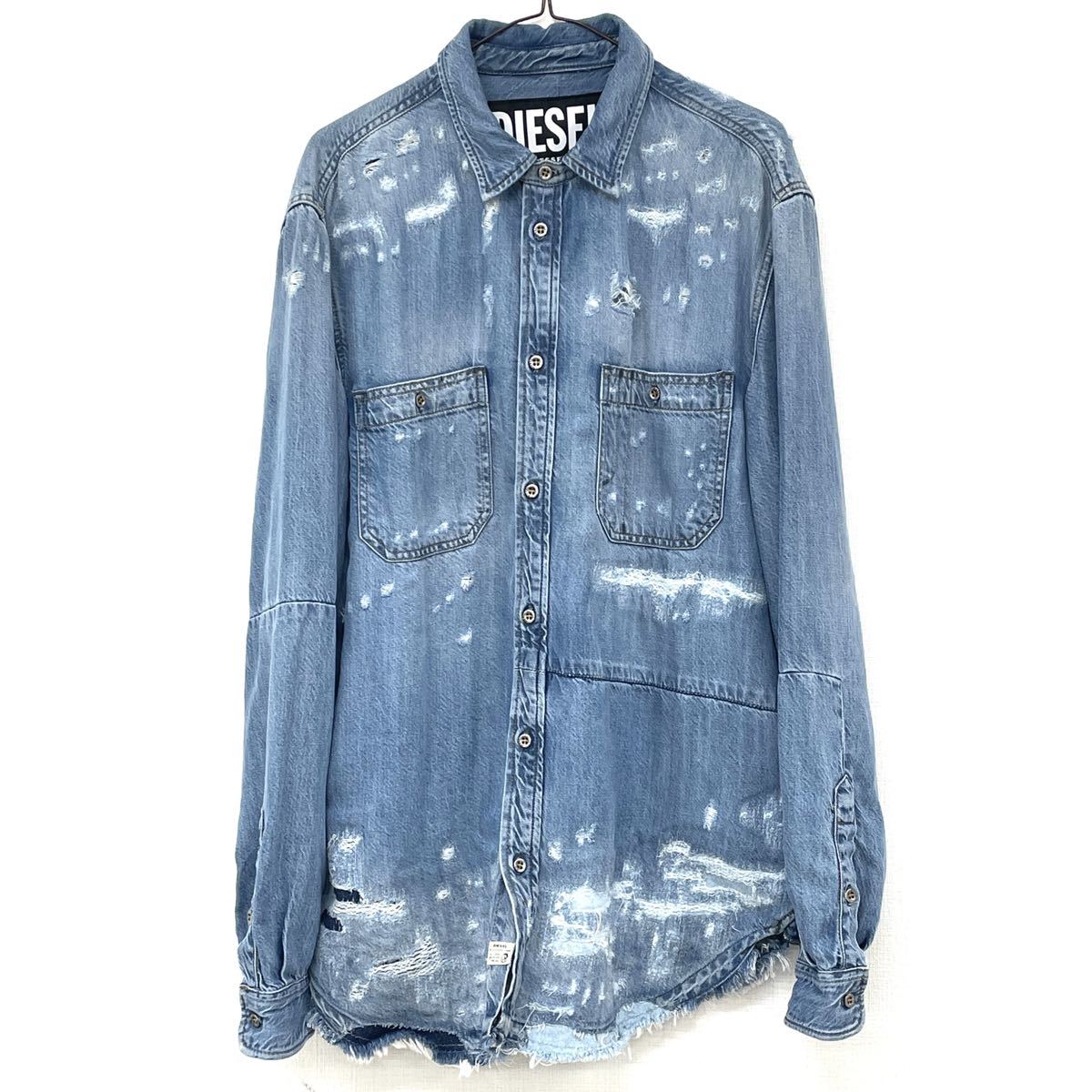 美品 DIESEL デニム 長袖 シャツ ダメージ加工 ディーゼル 美品DIESEL 