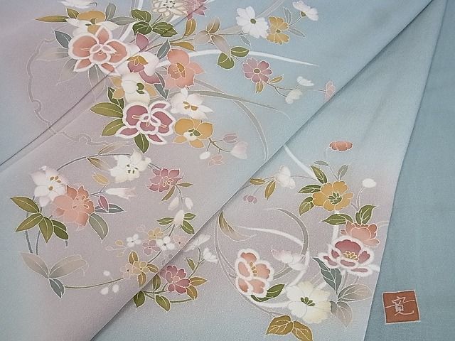 着物屋こころ■訪問着　友禅　作家物：寛　花丸文　雪輪　暈し染め　ロング丈　着丈170cm　裄丈68cm　正絹　逸品　未使用　A-ay037