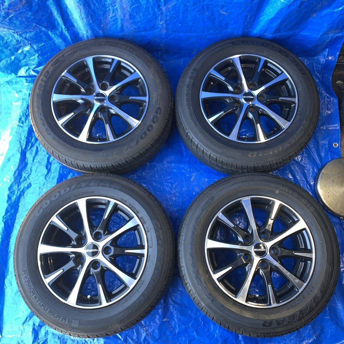 【99B】Laffite 社外AW! 15×6J， OFF+43， PCD114.3×5穴 2018年製195/65R15バリ山タイヤ付!　即決価格売り切り！[倉庫処分] 