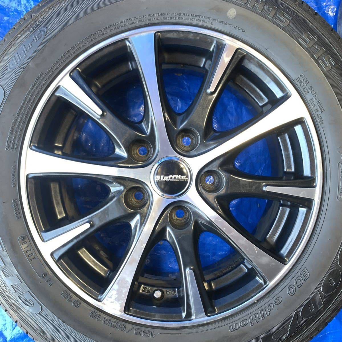 【99B】Laffite 社外AW! 15×6J， OFF+43， PCD114.3×5穴 2018年製195/65R15バリ山タイヤ付!　即決価格売り切り！[倉庫処分] 