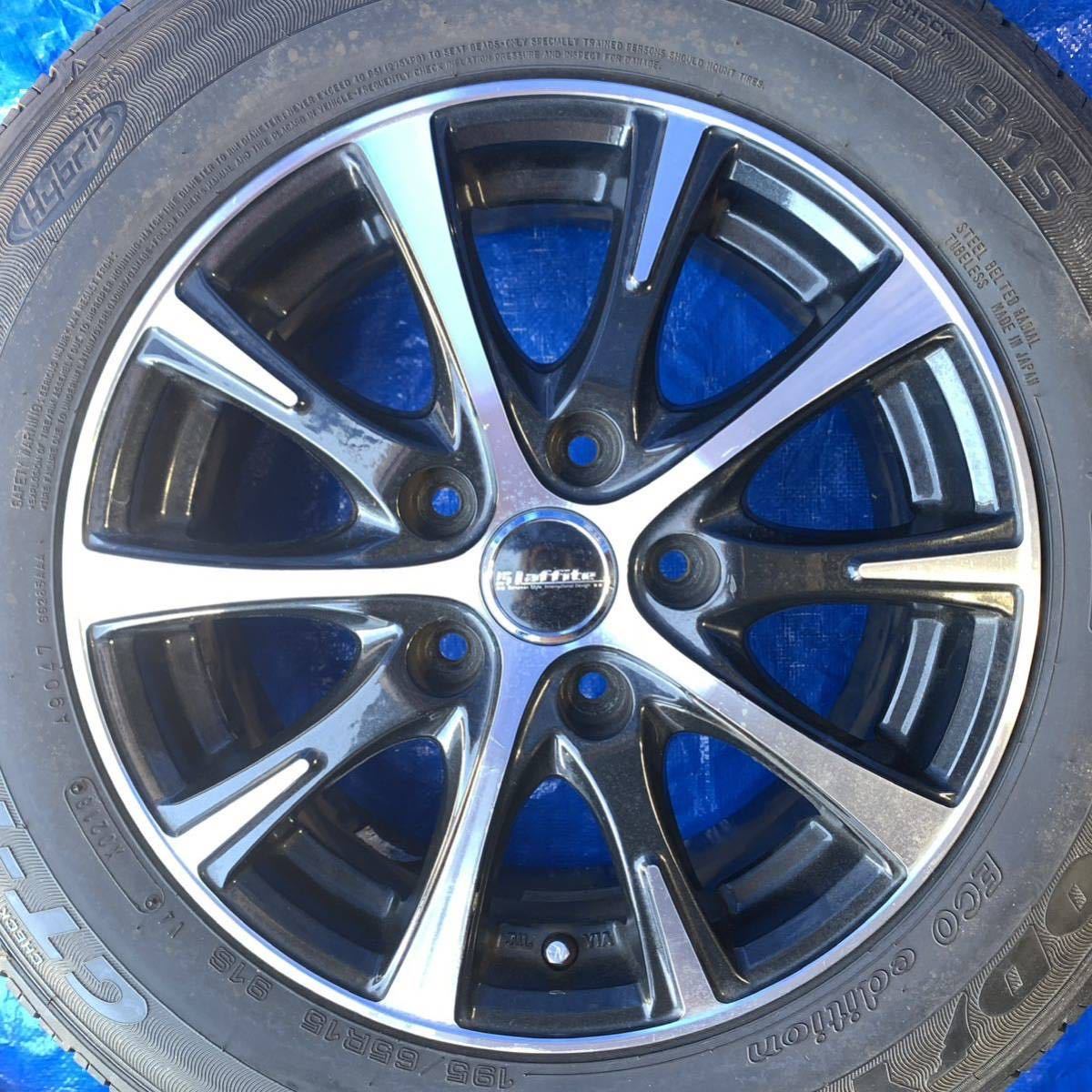 【99B】Laffite 社外AW! 15×6J， OFF+43， PCD114.3×5穴 2018年製195/65R15バリ山タイヤ付!　即決価格売り切り！[倉庫処分] 