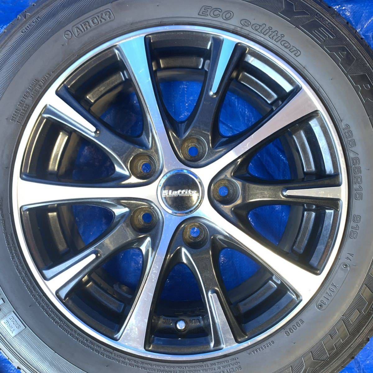 【99B】Laffite 社外AW! 15×6J， OFF+43， PCD114.3×5穴 2018年製195/65R15バリ山タイヤ付!　即決価格売り切り！[倉庫処分] 