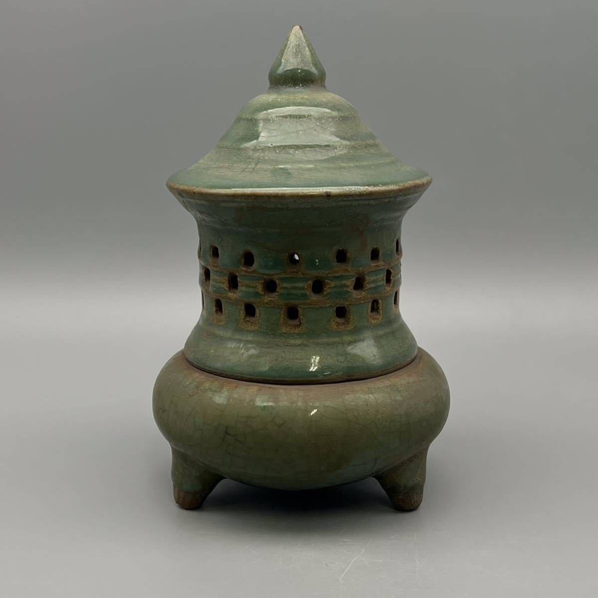 中国 青磁 龍泉窯 香炉 三足 古美術 時代物