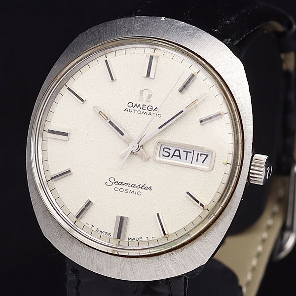 1円 オメガ AT/自動巻 166035-TOOL107 シーマスター コスミック 白文字盤 デイデイト ラウンド メンズ腕時計 9837300KYM