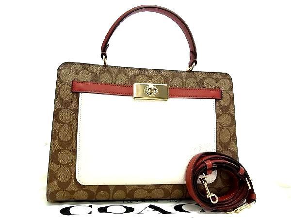 1円 ■極美品■ COACH コーチ C8208 シグネチャー PVC×レザー 2WAY ハンドバッグ ショルダー ブラウン系×ホワイト系 AK2741スN
