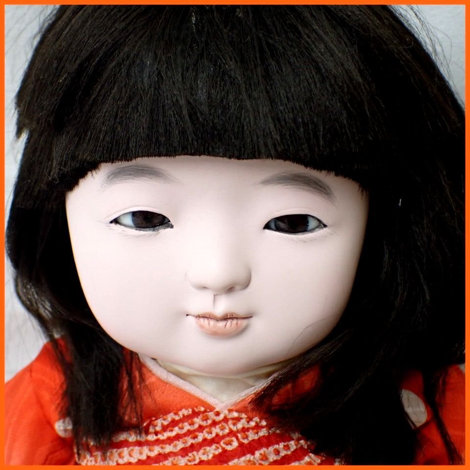 □市松人形 全高約42cm/被服/振袖/和服/おかっぱ/女の子/日本人形&1612500011