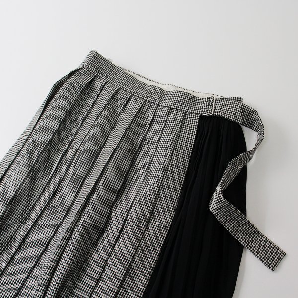 2019AW Lois CRAYON ロイスクレヨン 千鳥格子 ウール切替 プリーツスカート M/モノトーンカラー【2400013299848】