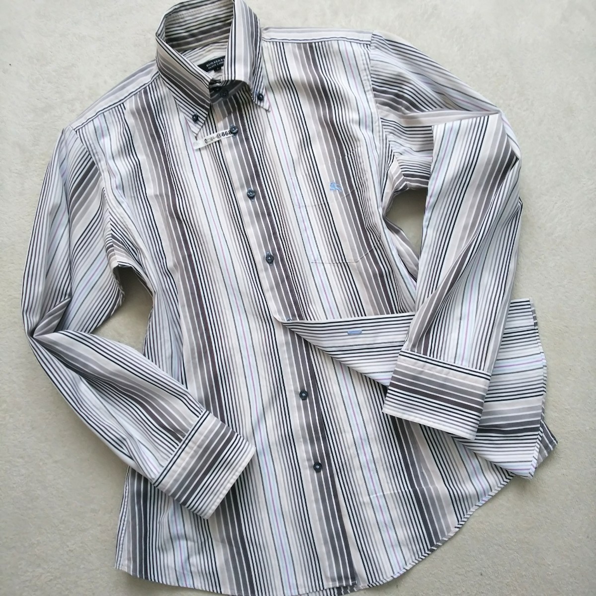 【極美品 クリーニング済 M】バーバリーブラックレーベル ワイシャツ 長袖シャツ ホースマーク ストライプ ビジネス BURBERRYBLACKLABEL 