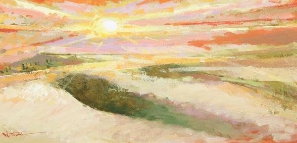 真作】【WISH】谷田穎郎「砂の詩」油彩 約10号 ◇一枚の絵取扱・夜明け
