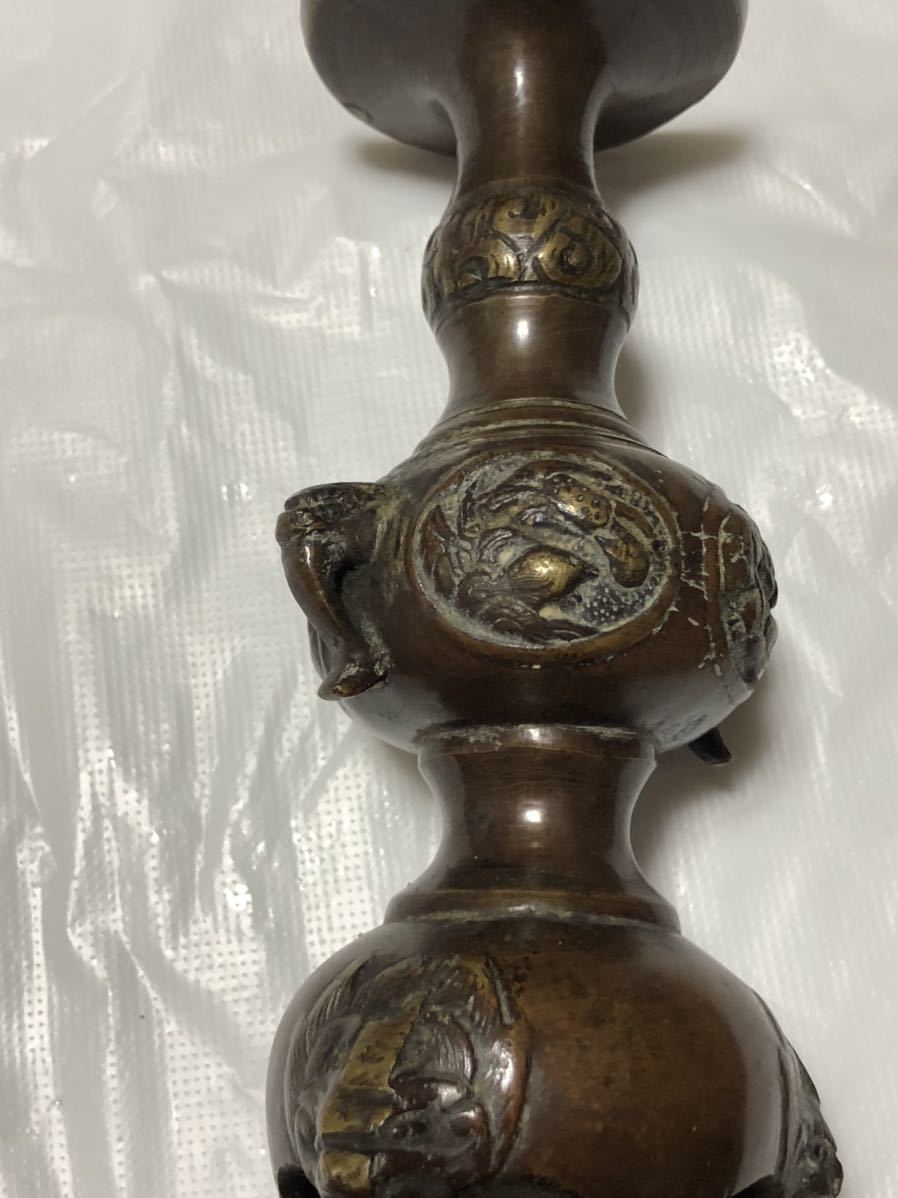 銅製 古銅 燭台 花入 花器 花瓶 花 鳥 彫刻 古美術 古道具(花器)｜売買
