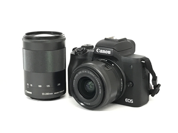 Canon EOS Kiss M2 ミラーレス一眼カメラ EF-M 15-45mm 55-200mm ダブルズームキット キャノン カメラ 中古 N7336429