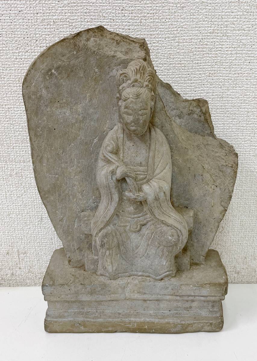 蔵出し！【石仏 彫刻 地蔵 菩薩？】観音菩薩/詳細不明/重さ約6kg/全長