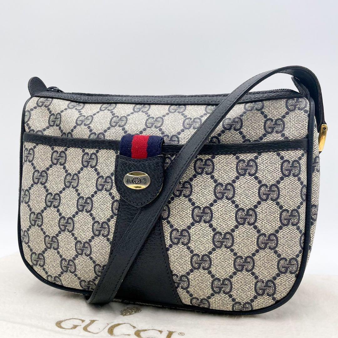 【極美品・人気モデル】GUCCi グッチ ショルダーバッグ シェリーライン インターロッキング 斜め掛け アクセコ GG PVC ネイビー 濃紺