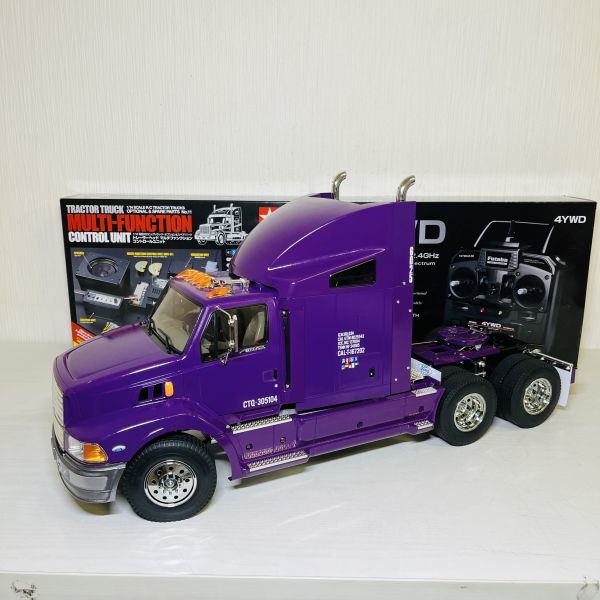 57HZ【160】1円～動作確認済 タミヤ 1/14 RCトレーラー フォード エアロマックス + マルチファンクションユニット + プロポ付 組立済