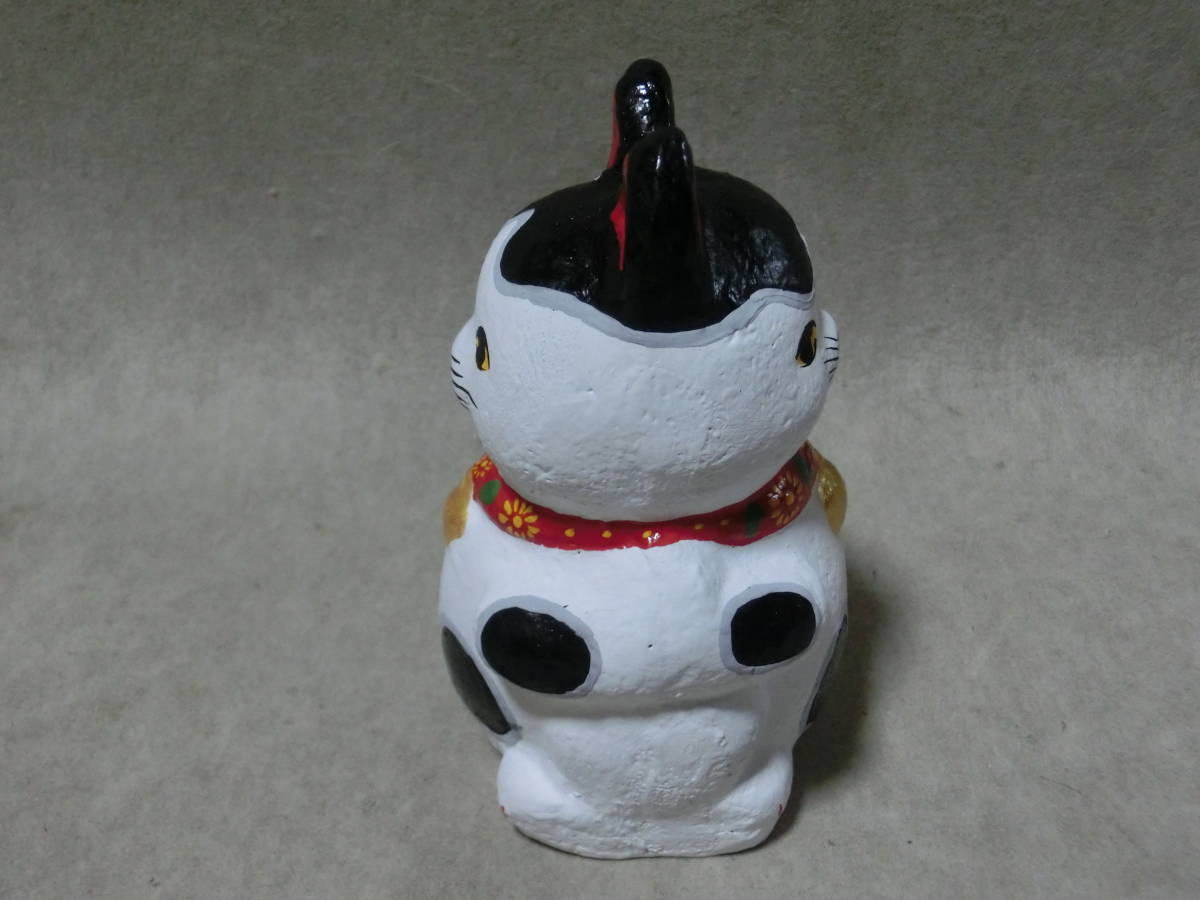 珍品 変わり三河招き猫 郷土玩具 二面白黒猫 土人形 土鈴 素朴で 