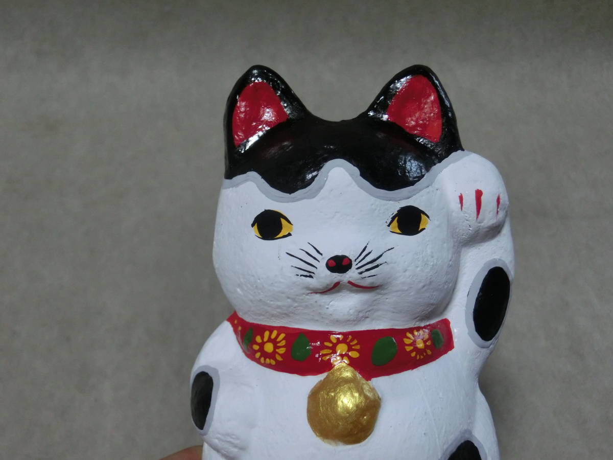 珍品 変わり三河招き猫 郷土玩具 二面白黒猫 土人形 土鈴 素朴で 