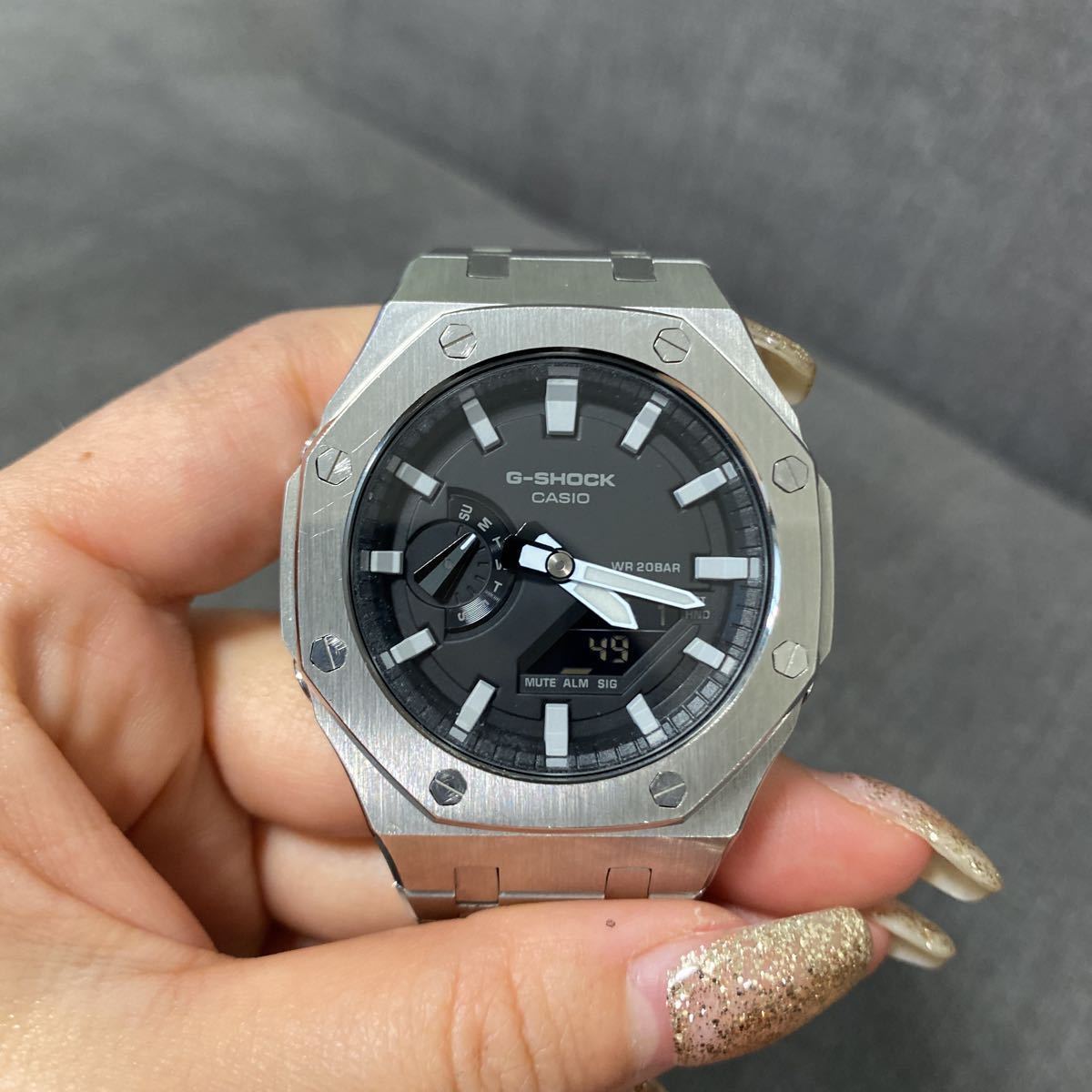 稼動品 G-SHOCK GA-2100 Gショック 腕時計 デジタル シルバー カスタム 