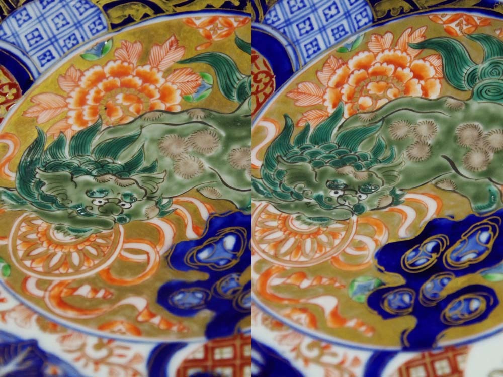 古伊万里江戸絵皿1尺8寸大皿金襴手獅子牡丹色絵皿桐紋鳳凰文伊萬里時代