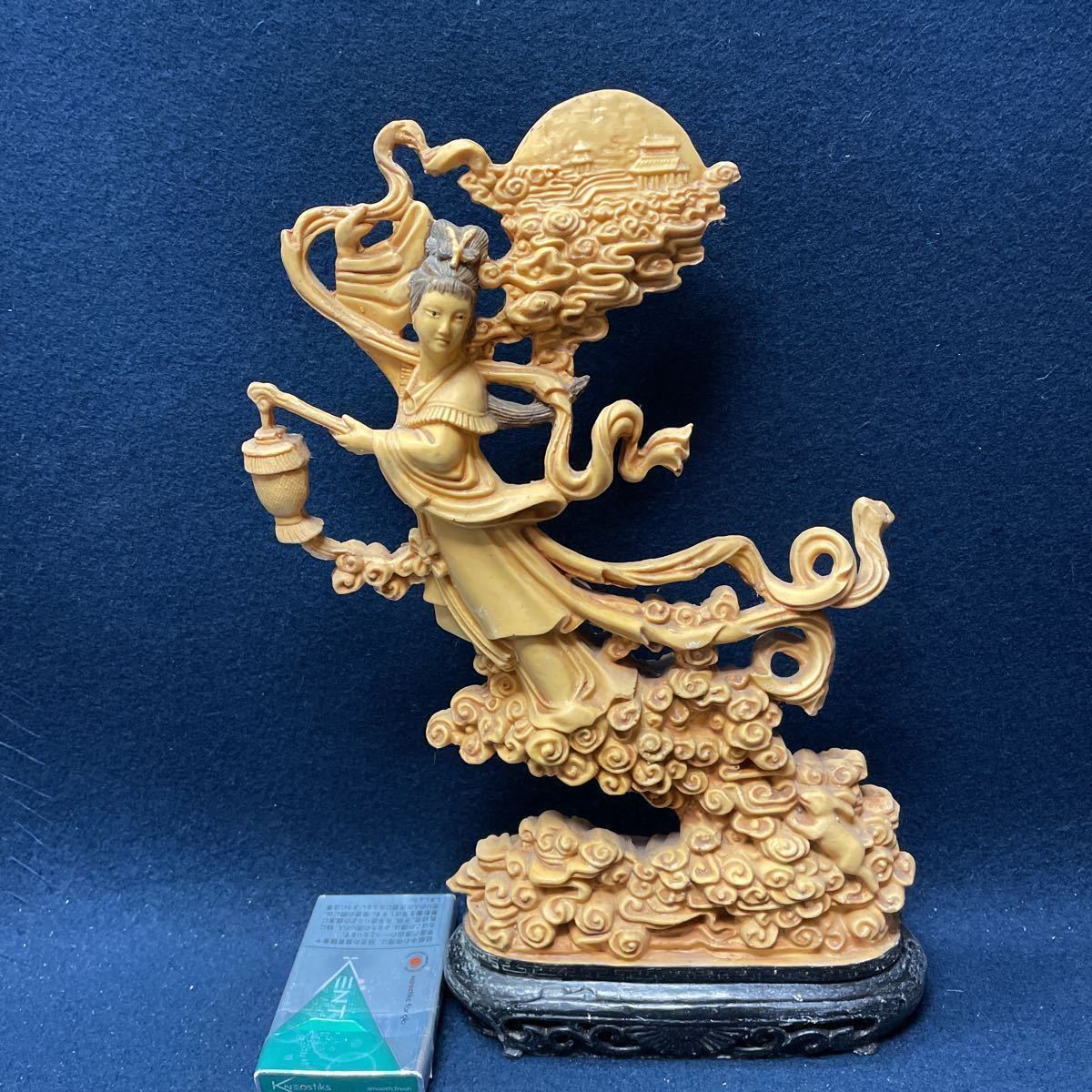 置物 天女像 嫦娥 月の神 中秋 木彫り : 中国神話人物 手作り 美術品 繁