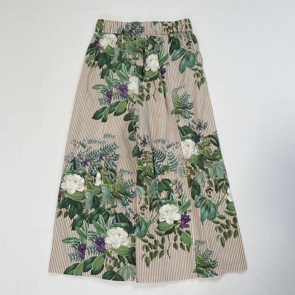 ZARA 大人素敵スタイル　ストライプ×ボタニカル　ワイドパンツ　コットン100% サイズゆったりS ザラ♪