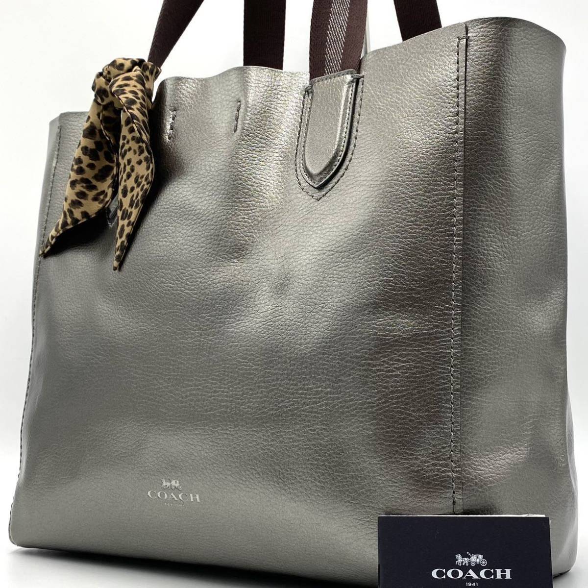 美品 COACH オプアート ビジネスバッグ 2WAY A4 グレー　PVC 1円～【入手困難品】定価16万円 希少色 コーチ COACH トートバッグ