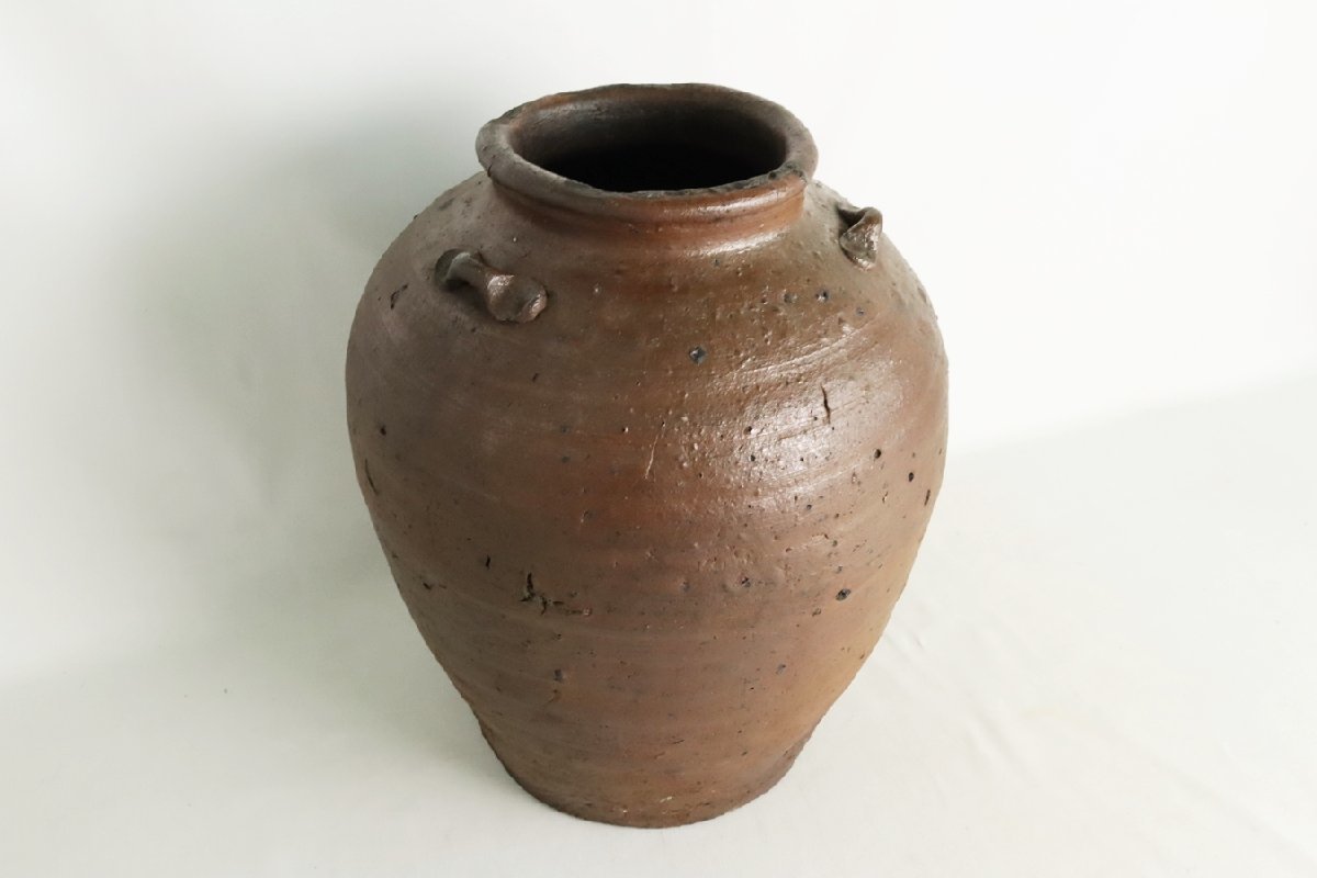 TB526陶器製 備前 三耳壺◇壷/花器/花入/伝統工芸/陶芸/焼物/古民具