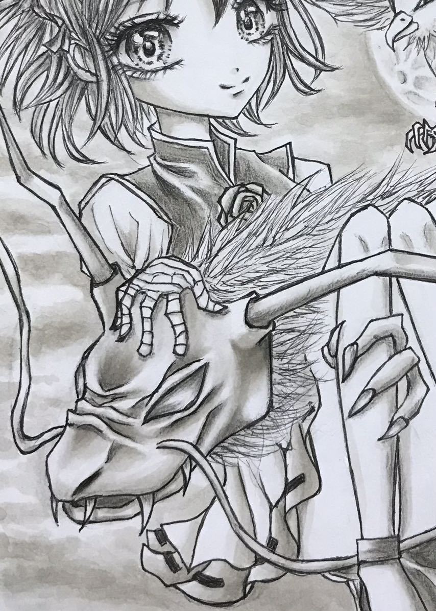 ◆ 手描きイラスト ◆ 華瑞月　鬼　FA 東方project 茨歌仙 茨木華扇 手描きイラスト 自作イラスト モノクロ