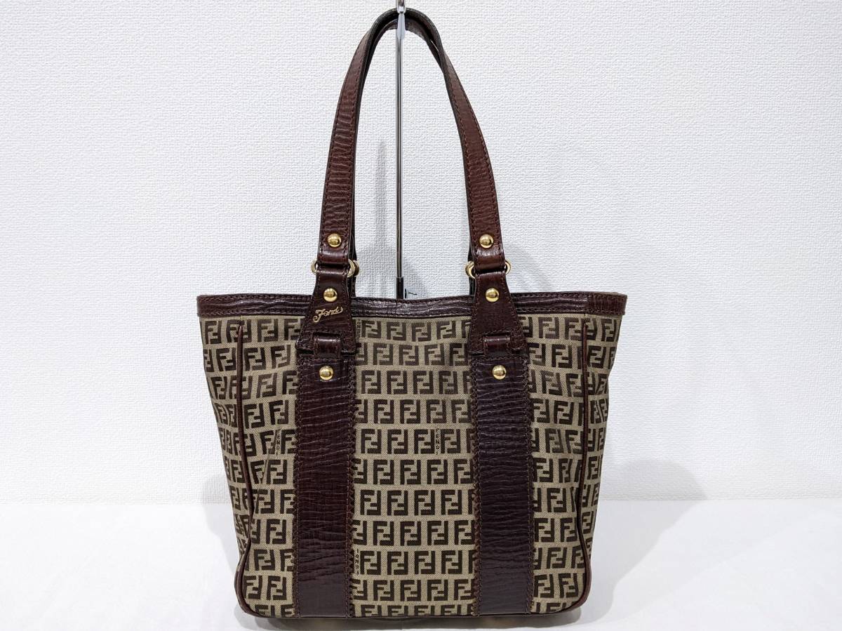 R17】1円～ FENDI フェンディ ズッキーノ柄 トートバッグ ハンドバッグ 
