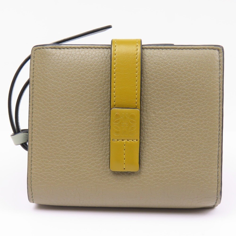 63750★1円スタート★LOEWE ロエベ 外極美品 アナグラム ラウンドファスナー 二つ折り財布 レザー グレージュ レディース
