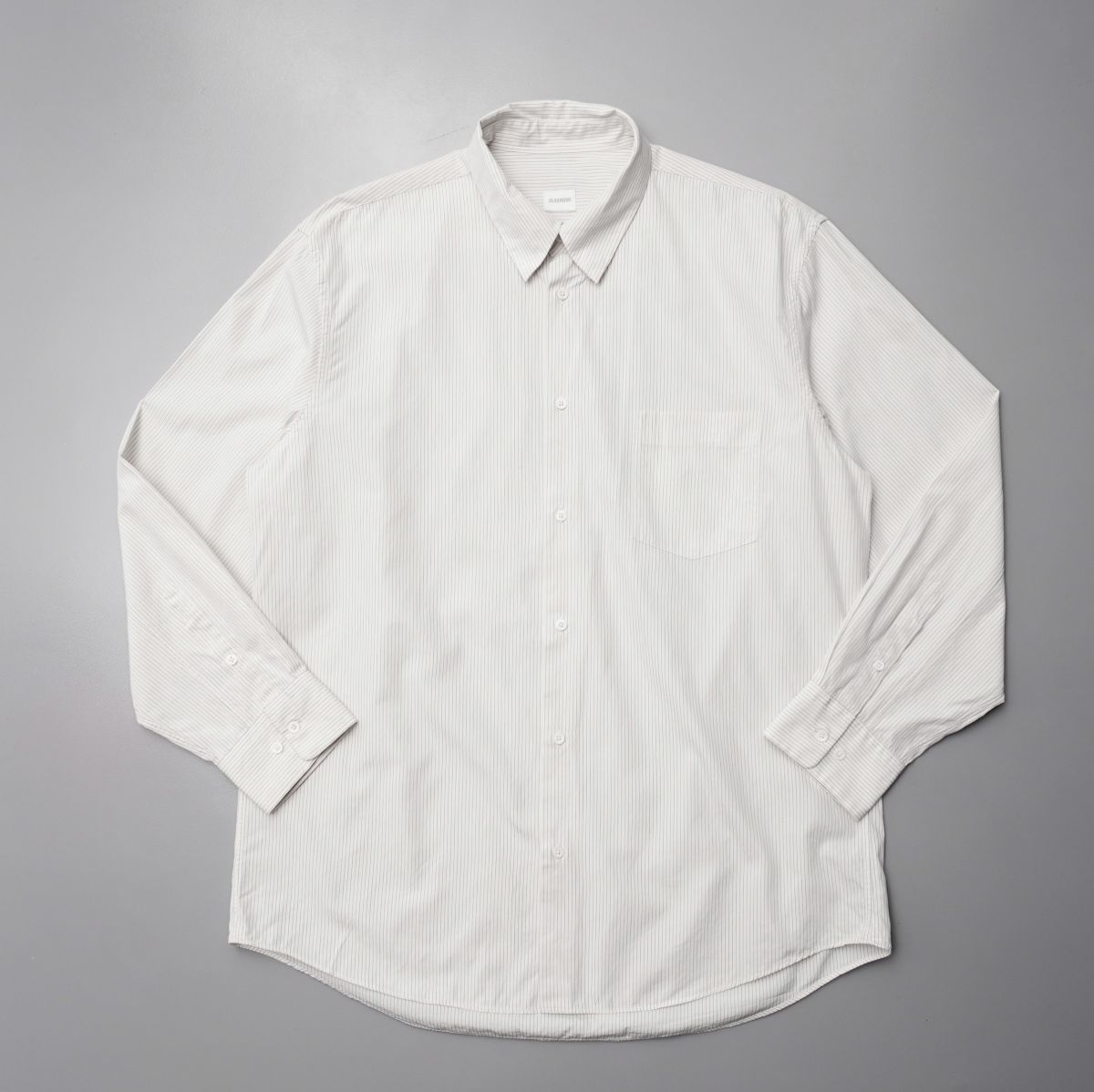 TF7564▽JIL SANDER ジルサンダー メンズ42 ストライプシャツ コットンシャツ 長袖シャツ 隠しボタンダウン ホワイト系