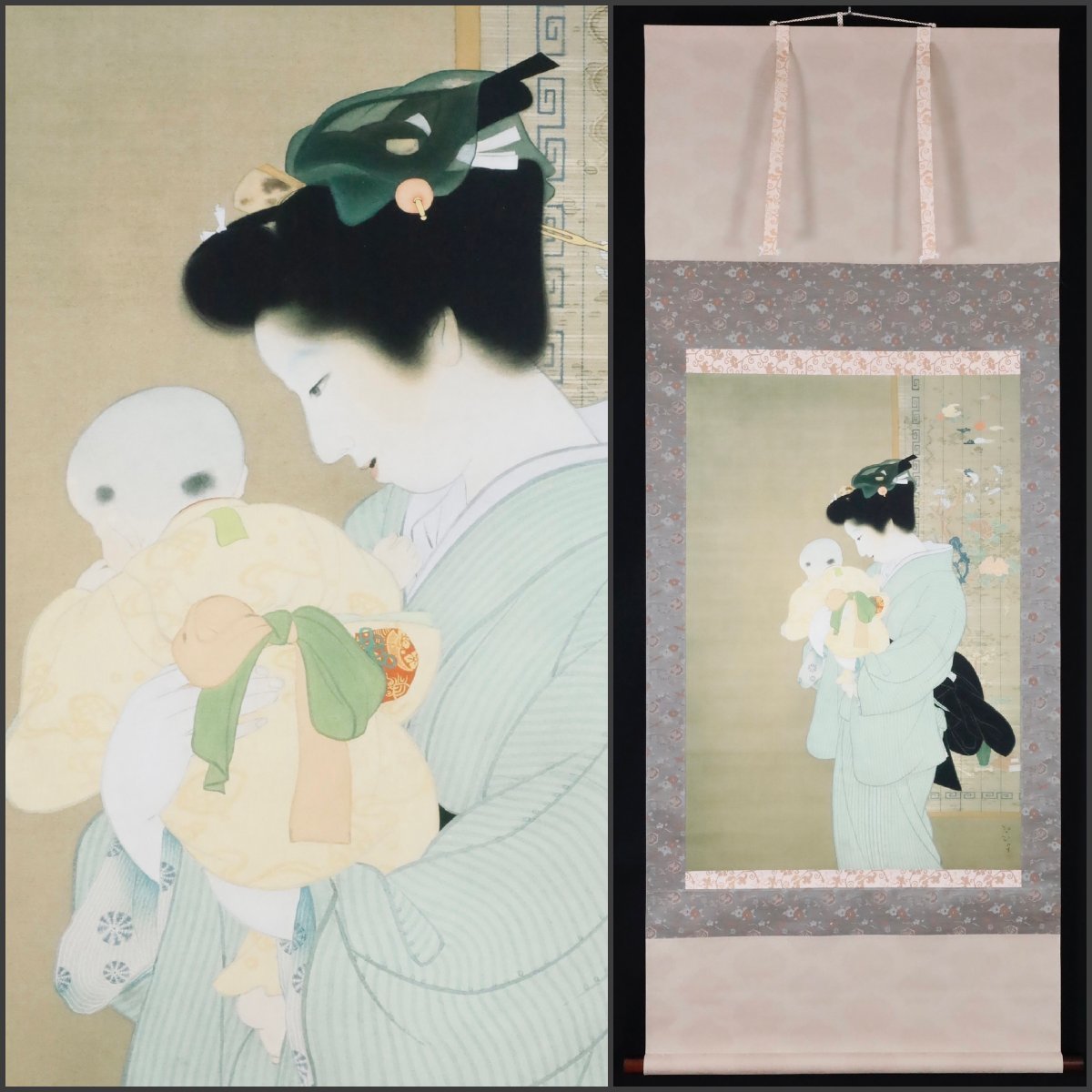 工芸印刷】吉】9110 上村松園 母子 美人図 竹内栖鳳師事 女流画家
