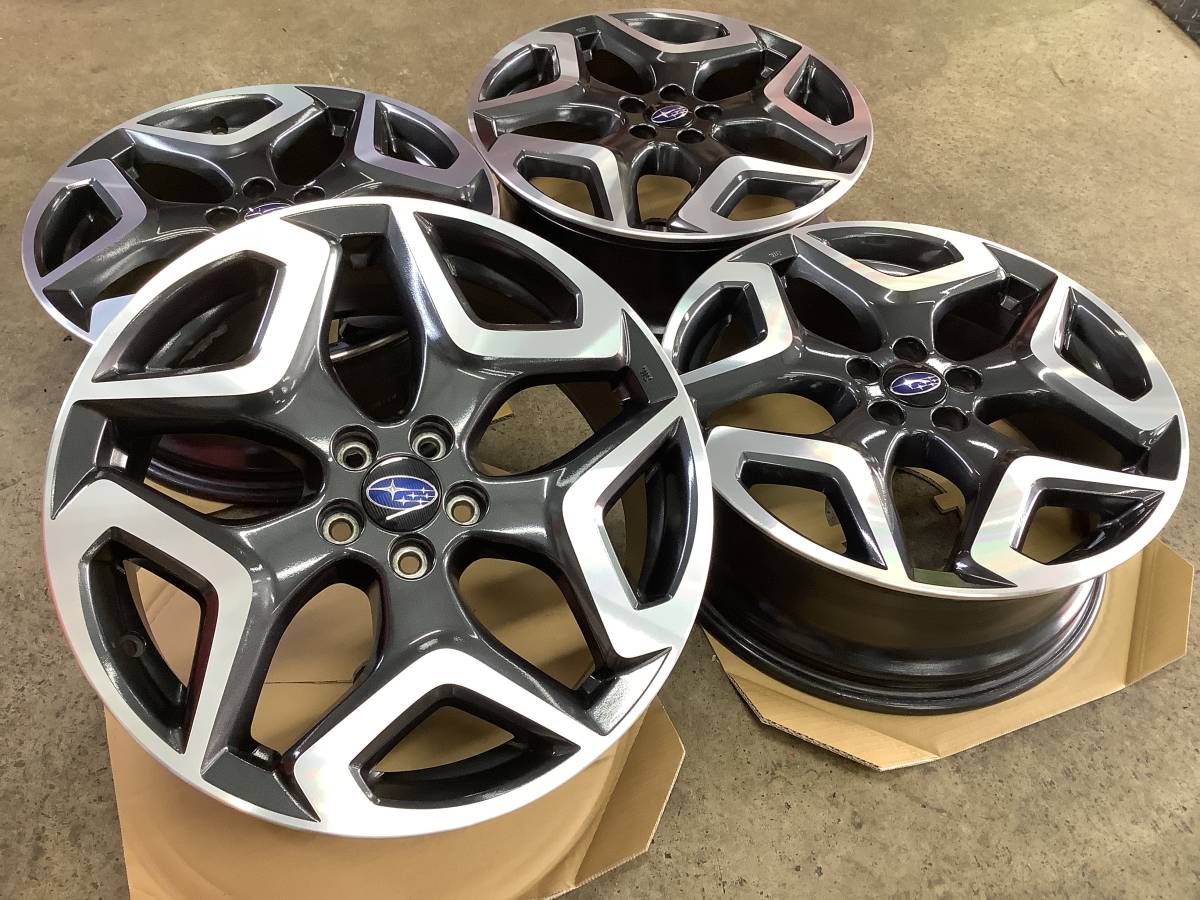 J39【美品】スバルXVアドヴァンスグレードGT7純正アルミ4本Set◆18×7J+55 100/5H◆レガシィインプレッサフォレスターBRZプリウス18インチ