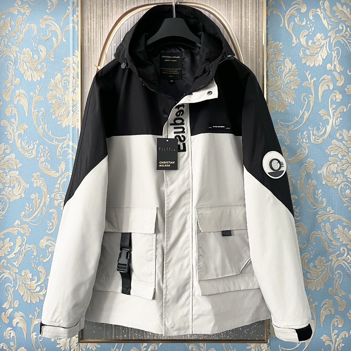定価7万★christian milada・ミラノ発・ジャケット★高級 薄手 オシャレ 切替 マウンテンパーカー アウター 春夏 普段着 2XL/52サイズ