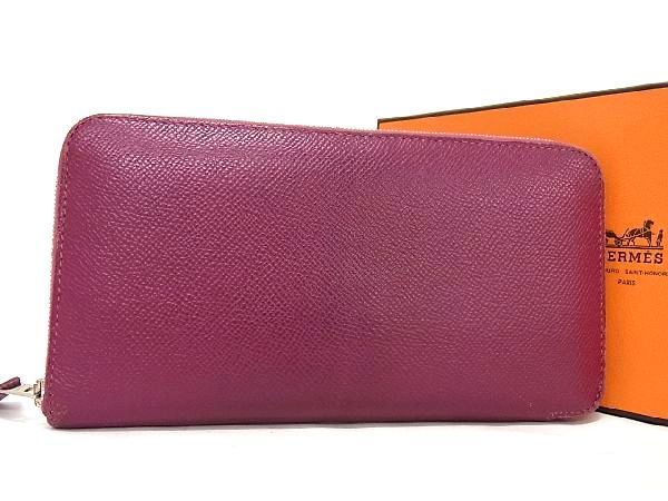 1円 美品 HERMES エルメス 長財布 アザップロング シルクイン □M刻印 ヴォーエプソン ヴェールオリーブ レディース メンズ　【8-5】 HERMES エルメス アザップロング □Ｇ刻印HERMES SＶ金具 □M