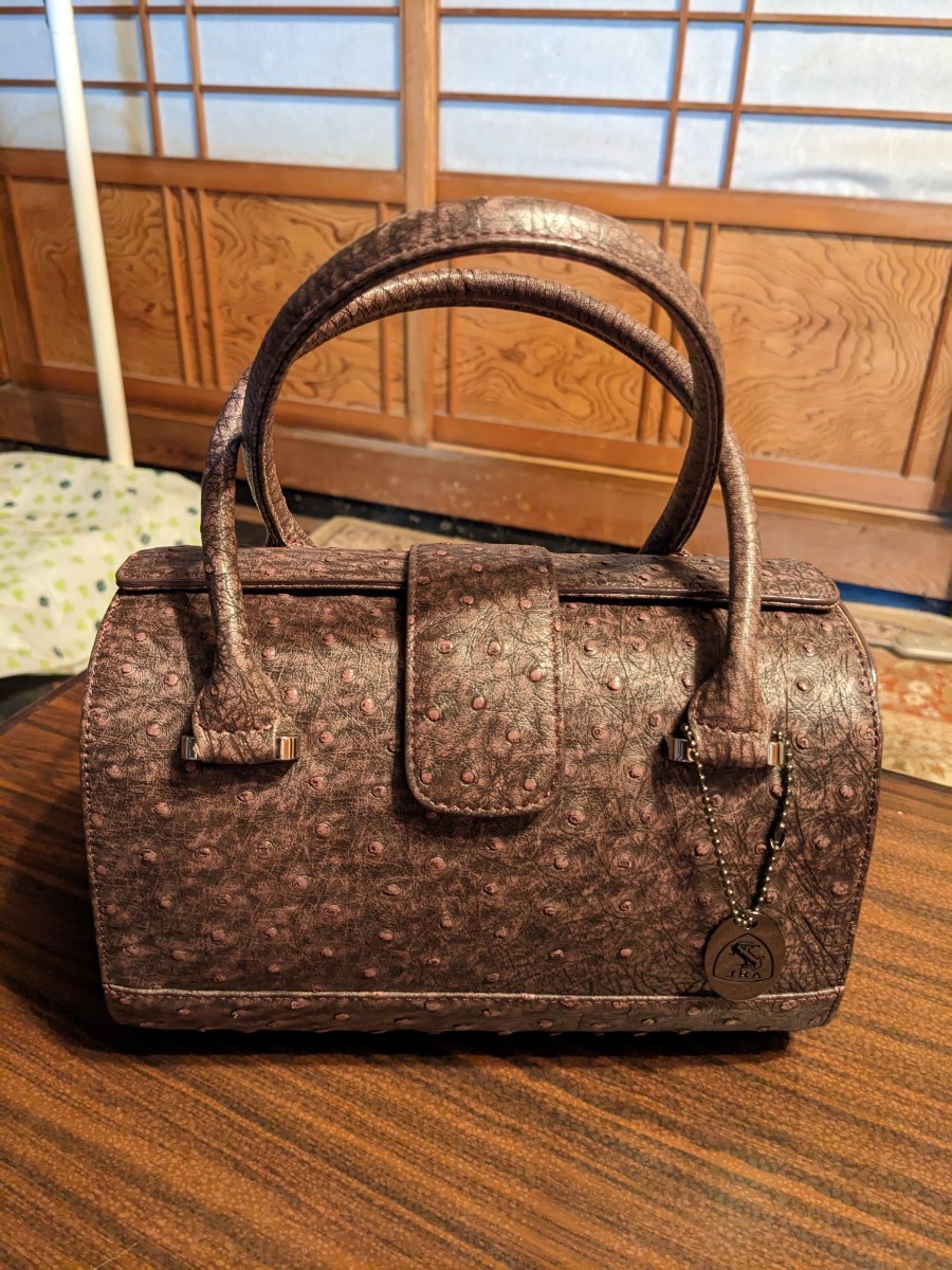 1円 美品 JRA オーストリッチ ショルダーバッグ ブラウン EF253 JRA