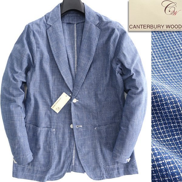 新品 カンタベリーウッド コットン サマー ジャケット L 紺 白 【ABF390_510】 チェック CANTERBURY WOOD ブレザー 春夏 盛夏