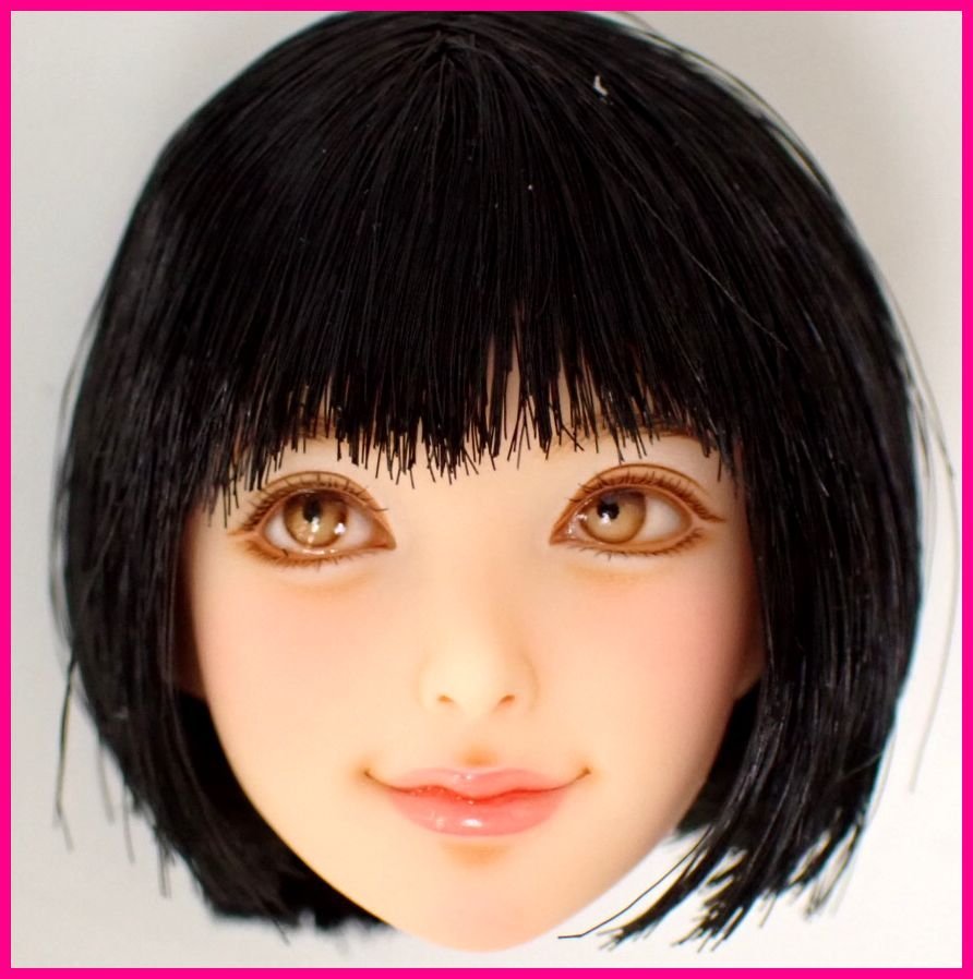 黒髪 女の子ドール 作家製作 1 6ドールサイズ用 カスタムヘッド 女の子 
