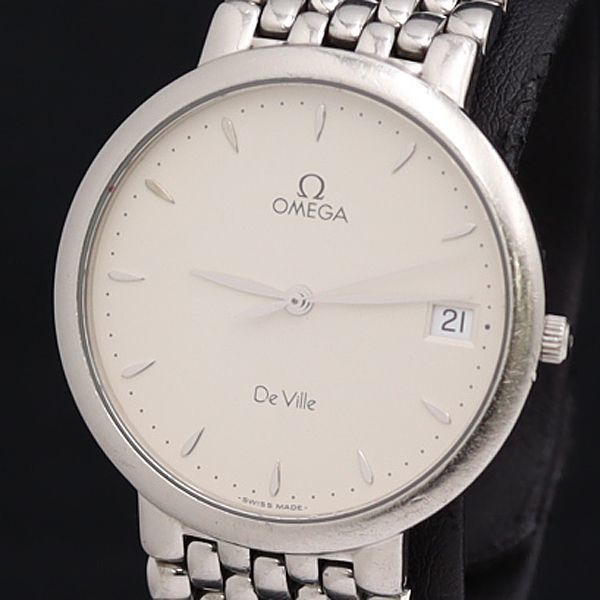 1円 オメガ デビル QZ シルバー文字盤 デイト メンズ腕時計 TKG 0068200