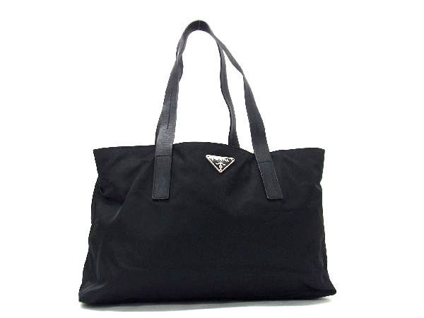 1円 ■美品■ PRADA プラダ テスートナイロン×レザー ハンドバッグ トート ショルダー 肩掛け レディース メンズ ブラック系 AL3294