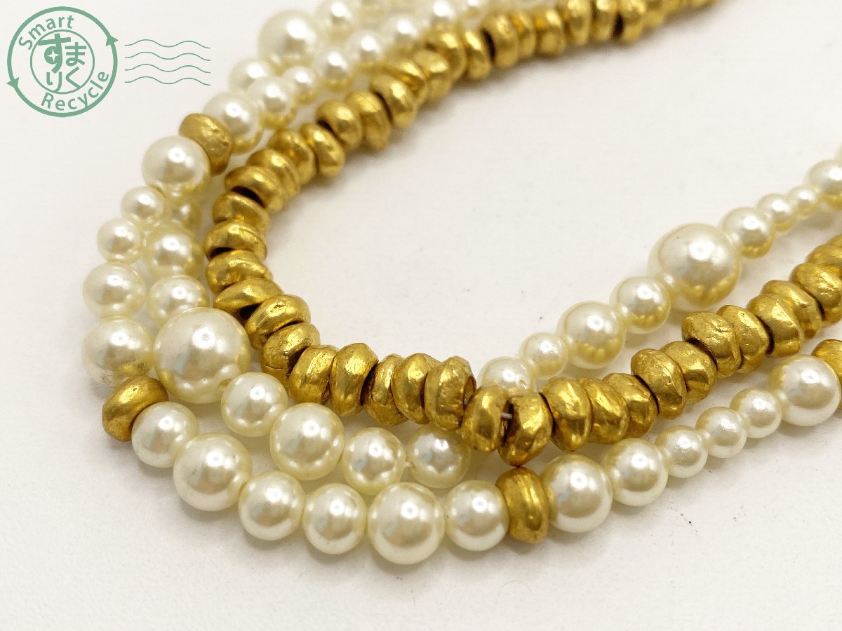 05281953　▽ JEAN-LOUIS SCHERRER ジャンルイ シェレル パール ゴールド 3連 ネックレス ヴィンテージ ジュエリー アクセサリー