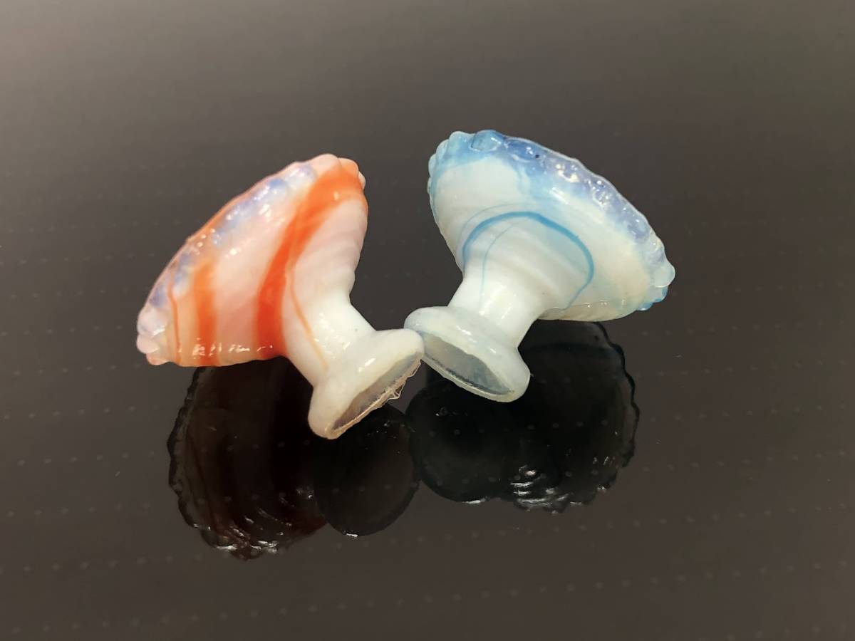 大正～昭和初期 ペロペロ ままごと 極小 乳白/青＆赤マーブル 氷コップ