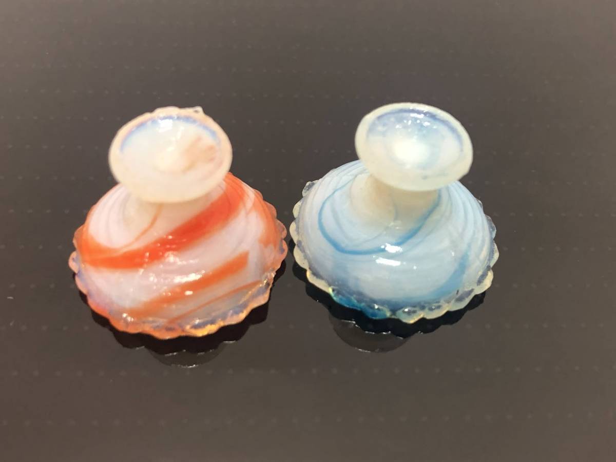 大正～昭和初期 ペロペロ ままごと 極小 乳白/青＆赤マーブル 氷コップ