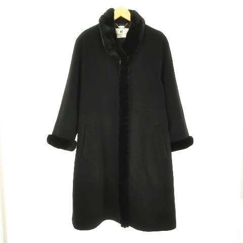 ピエールバルマン カシミヤコート ジャケット ミンクファー IBO37 ブラック 黒 約M レディース