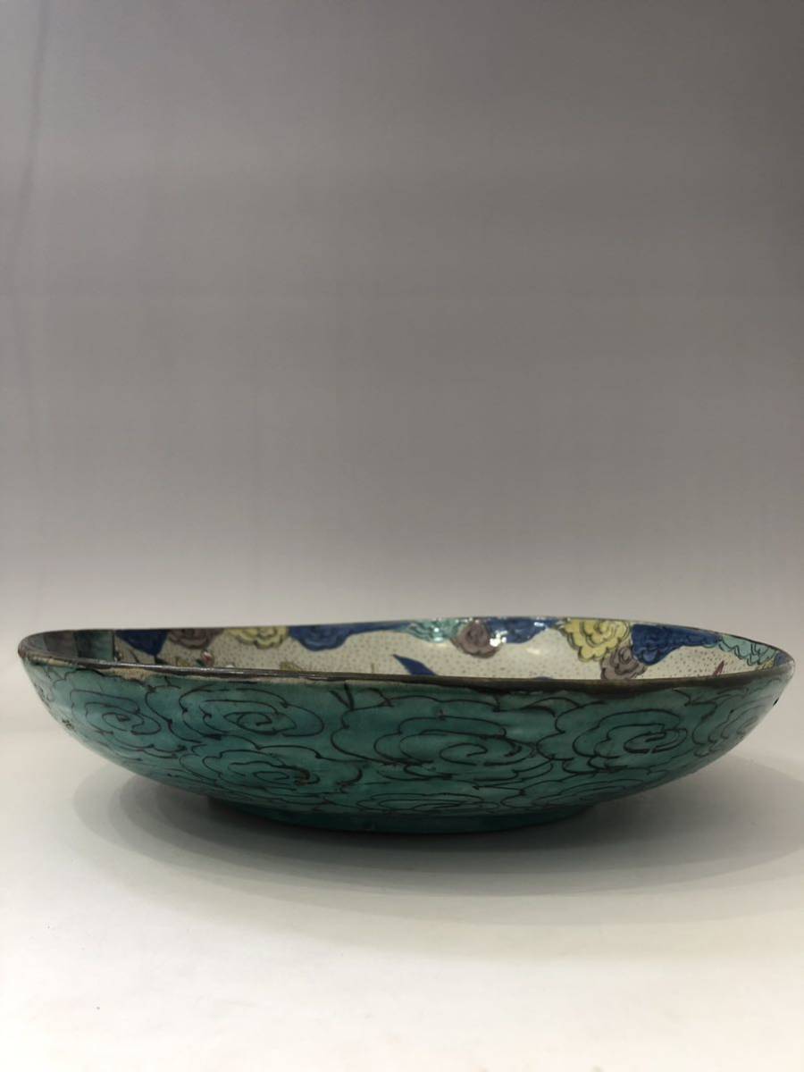 青手九谷 - 再興九谷 Yahoo!オークション 青手山水文 24.1cm 菖蒲図