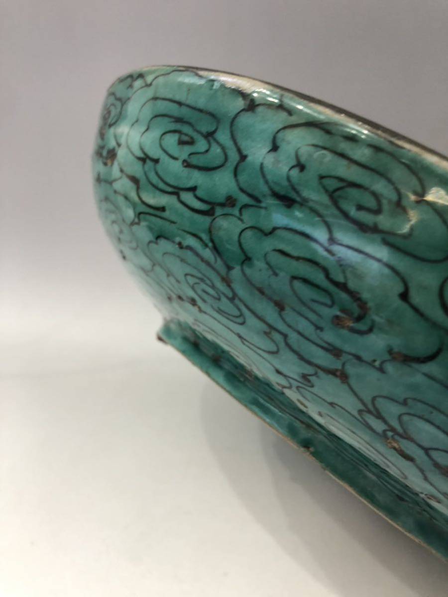 青手九谷 - 再興九谷 Yahoo!オークション 青手山水文 24.1cm 菖蒲図