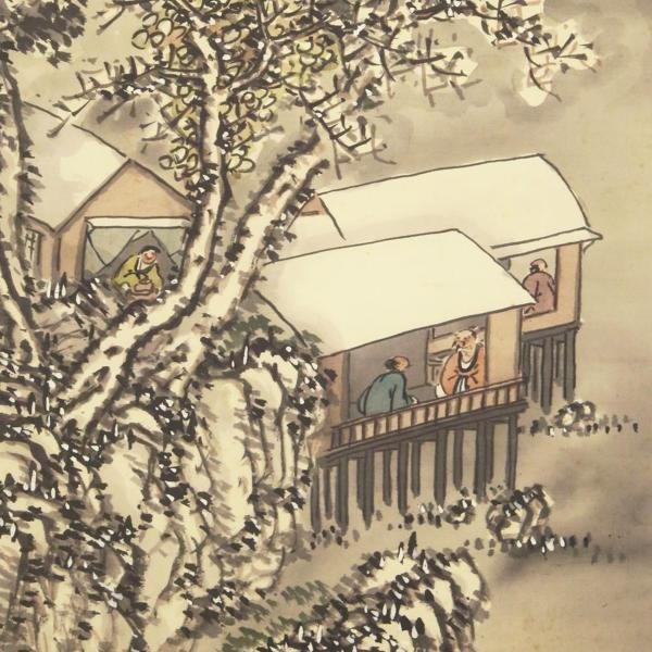 真作】【WISH】安藤耕斎 日本画 掛軸 絹本 山水図 〇師:富岡鉄斎・岡島