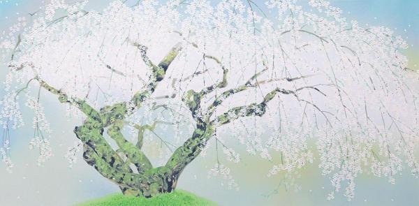 真作】【WISH】中島千波「夢殿の枝垂桜」シルクスクリーン 30号大 大作