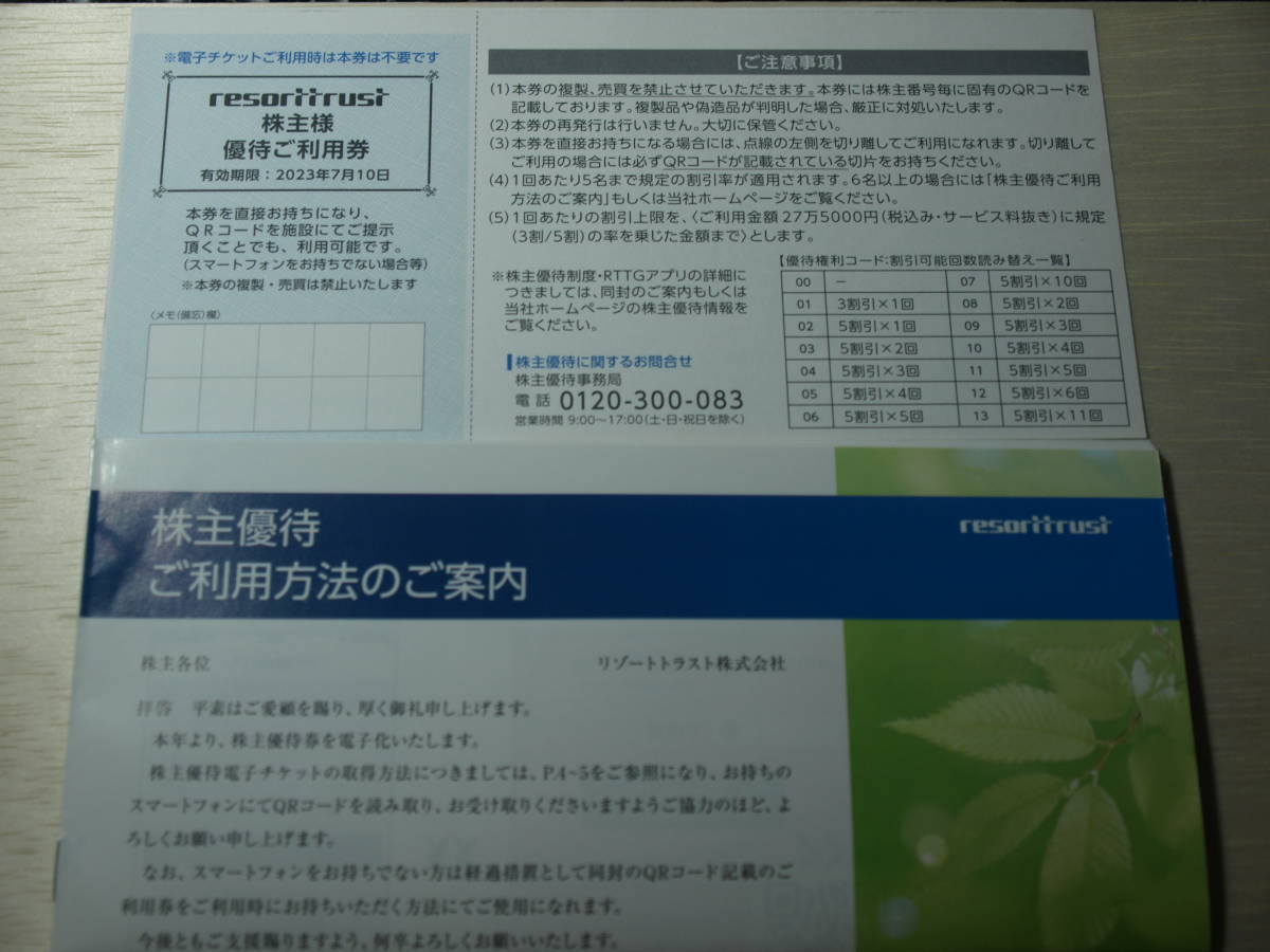 ◎リゾートトラスト株主優待　3割引×1回