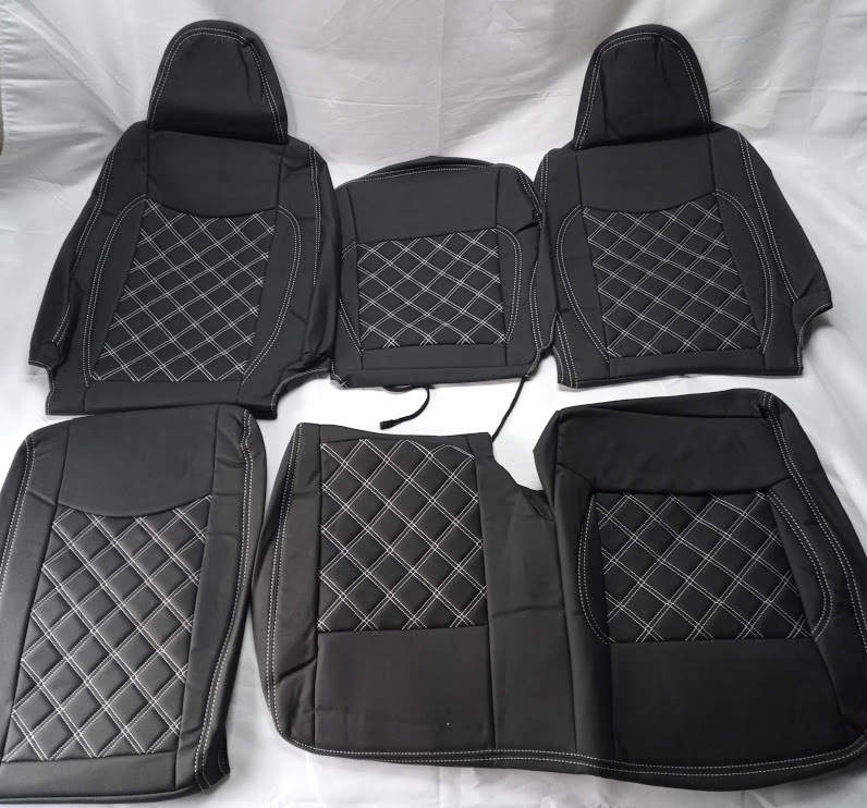 200系 ハイエース DX フロント シートカバー 3人用 PVCレザー ホワイトステッチ