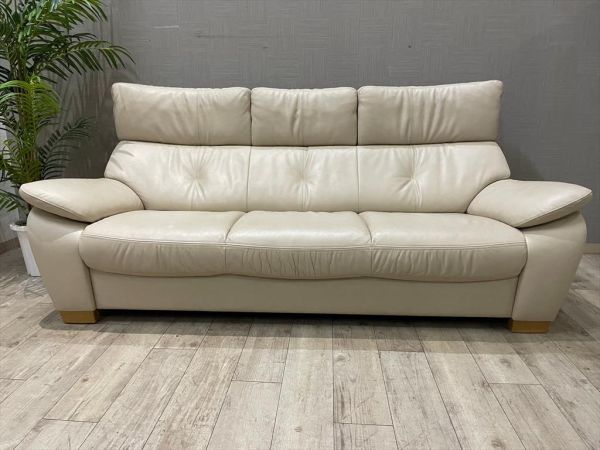 美品 カリモク家具 高級本革3人掛けソファ 約33万円 ZT73